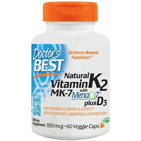 Natural Vitamin K2 MK7 with MenaQ7 plus D3, 180mcg - 60 vcaps