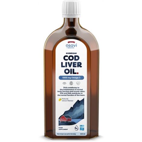 Norwegian Cod Liver Oil, 1000mg Omega 3 (Lemon) - 500 ml.