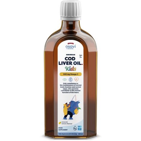 Norwegian Cod Liver Oil Kids, 500mg Omega 3 (Lemon) - 250 ml.