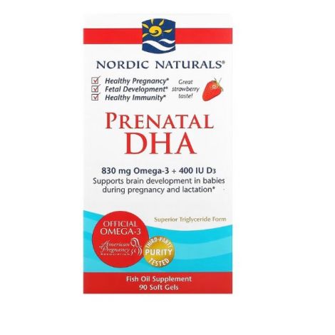 Prenatal DHA, 830mg Omega-3 + 400 IU D3 Strawberry - 90 softgels