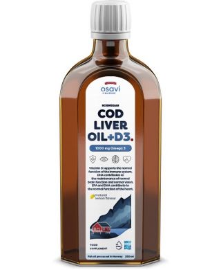 Norwegian Cod Liver Oil + D3, 1000mg Omega 3 (Lemon) - 250 ml.