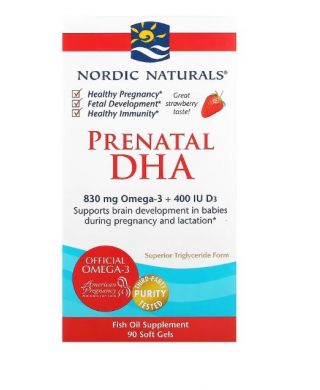 Prenatal DHA, 830mg Omega-3 + 400 IU D3 Strawberry - 90 softgels