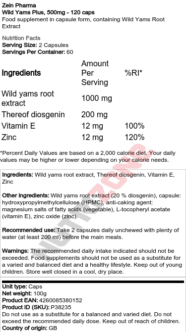 Wild Yams Plus 500mg 120 Caps Uk